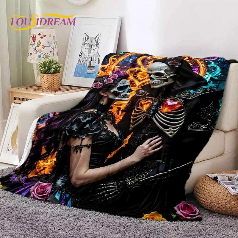 Skull Dead Girl 3D Gothic Horror Female Rose Soft Flannel Blanket,Throw Blanket Comfortable Blanket for Picnic Beds Home Bedroom