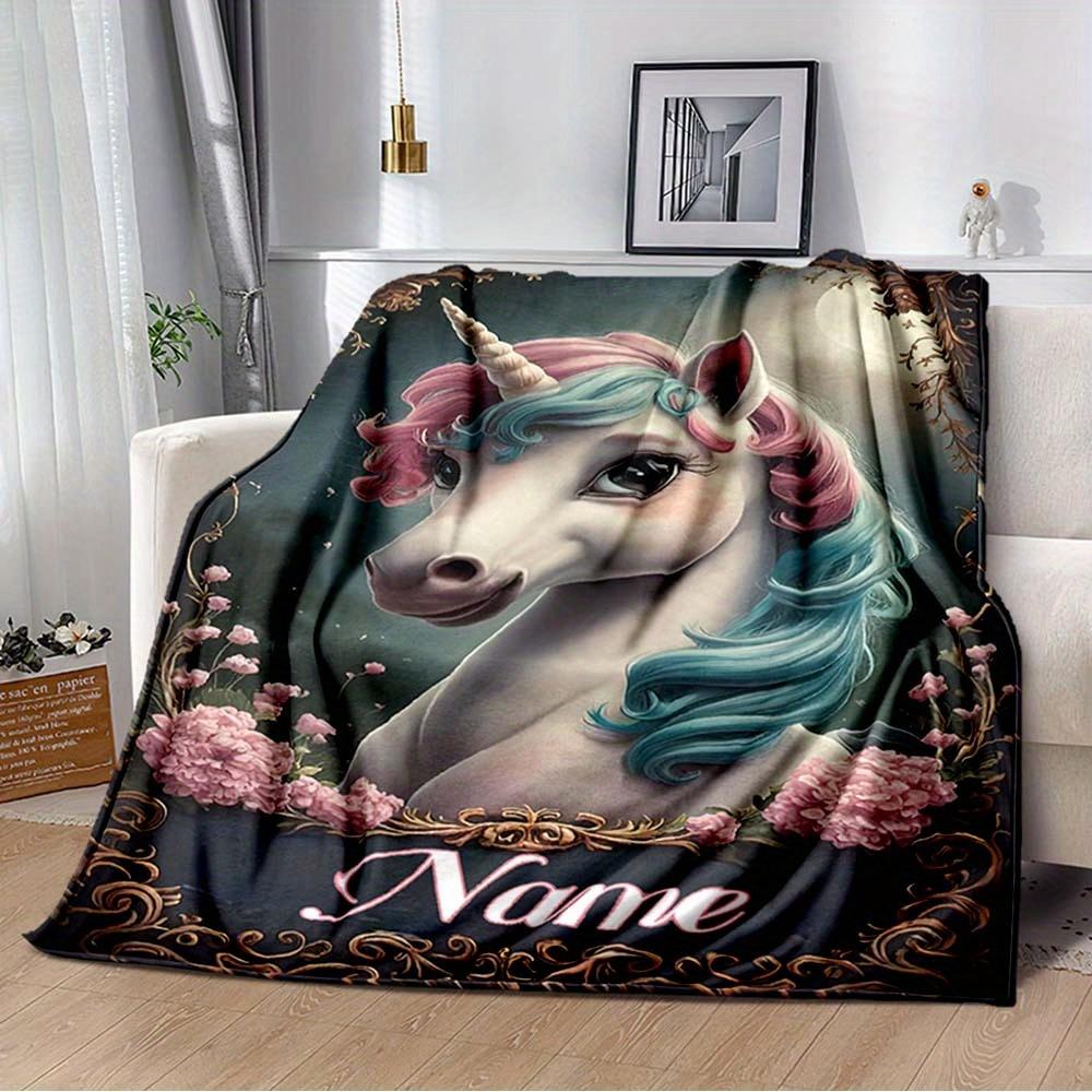 Colorful Unicorn Customize Your Name Blanket Used For Chair Office Sofa Bed Camping Soft And Warm Giving Friends And Relatives Birthday Graduation