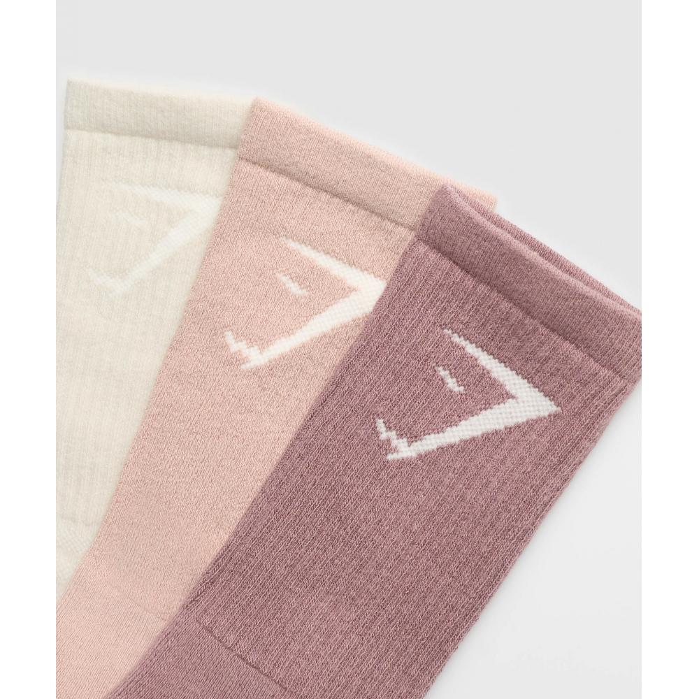 Gymshark Șosete echipaj 3 perechi Castaniu Roz odihnitor Roz Ovăz Alb I3a3p Kcq2