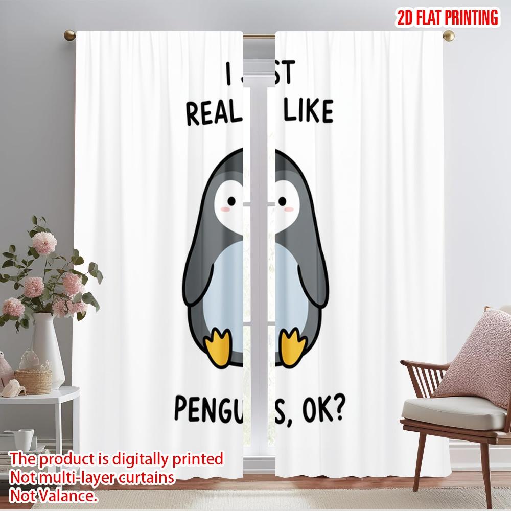 

2pcs 2D flat printing Party Curtains Cute Penguin Love Fan Fabric Without Electricity Holiday Decorations Perfect for Bedroom 52.50×116.00 CM 2pcs