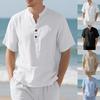 Summer Men's Casual Loose Shirt Men's Casual Stand-Up Collar Pull On Short Sleeves Solid Color Shirts Man