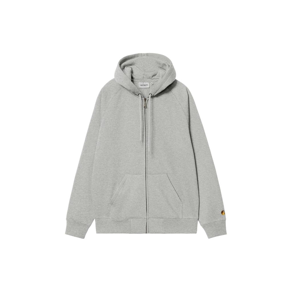 Carhartt WIP SS24 Hooded Chase Jacket Zipper Logo Embroidery Raglan Long Sleeve Loose Jacket Men jackets Gray I033664-00M-XX
