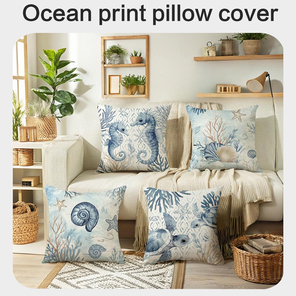 Plush Pillow Case Ocean Themed Linen Cushion Cover Perfect For Summer Home Decoration And Sofa Use