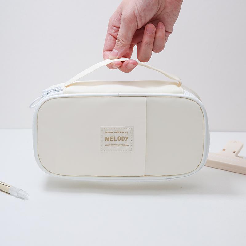 Simple Design Pencil Bag Pen Case Macaron Color Multi Mesh Pocket Slot Handle Storage Pouch for Stationery School
