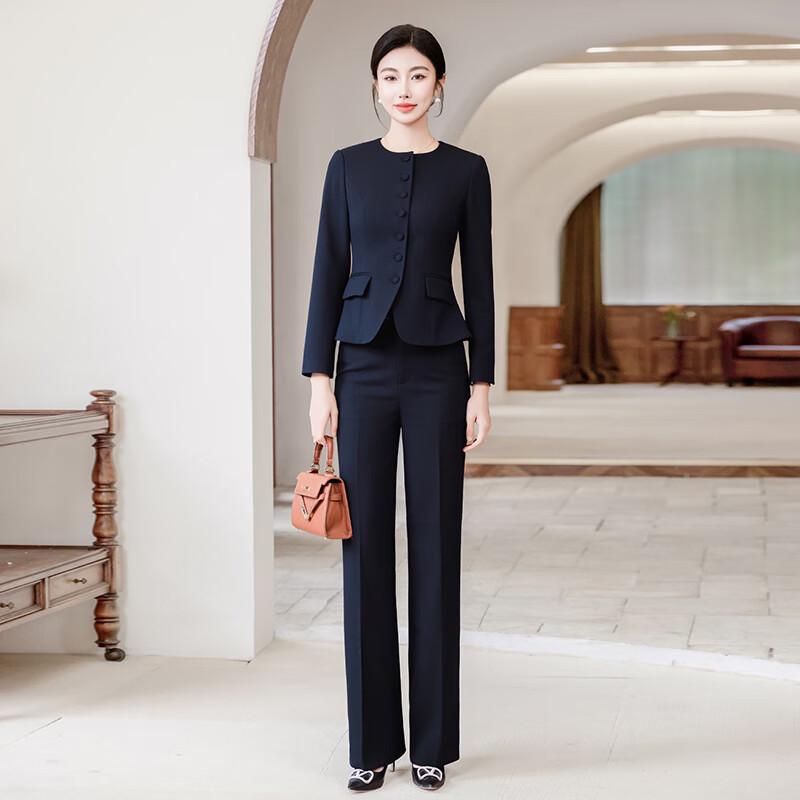 Treuroman Women's Round Neck Business Suit Set