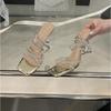 2025 summer fairy wind square head silver rhinestone thin strap stiletto sandals fashion French word strap high heel women
