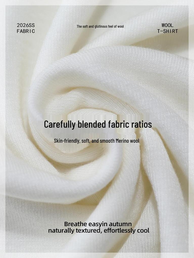 Women's Spring 2026 Round Neck Base Layer Shirt - White, Wool Blend, Skin-Friendly, Long Sleeve Warm Top