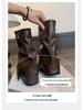Klobige Plateau Weitschaftige Slouchy Stiefeletten - Echtes Leder Damen Herbst/Winter Stil