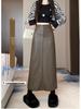 2025 A/W Women's Retro PU Leather Slit A-Line Mid-Length High Waist Skirt