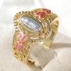 Anello Donna Cuore Intagliato a Mano Etnico Metallo Bicolore Vintage Geometria Gioielli Quotidiani Festa Regalo Anniversario