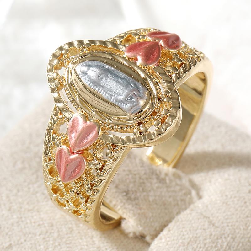 Anello Donna Cuore Intagliato a Mano Etnico Metallo Bicolore Vintage Geometria Gioielli Quotidiani Festa Regalo Anniversario