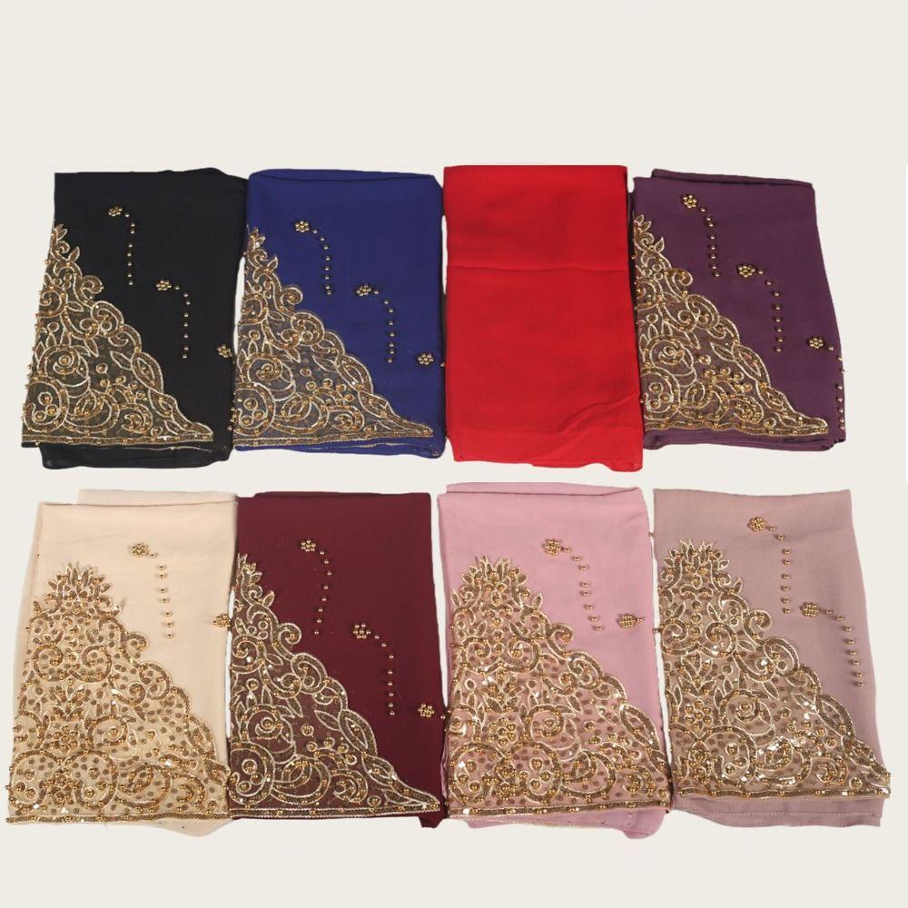Chiffon Turbans Head Breathable Islamic Crinkle Shawl New Rhinestone Chiffon Scarf