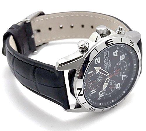 Seiko Chronograph Wristwatch Set SND375P-BK Genuine Leather Belt Black Military Authorized Product