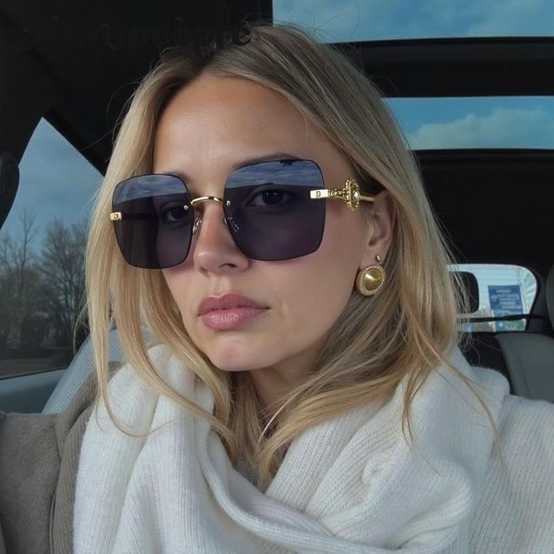 Oversized Square Rimless Punk Sunglasses Women Big Frame  Luxury Brand Metal Frameless Sunglass For Ladies Vintage Shades