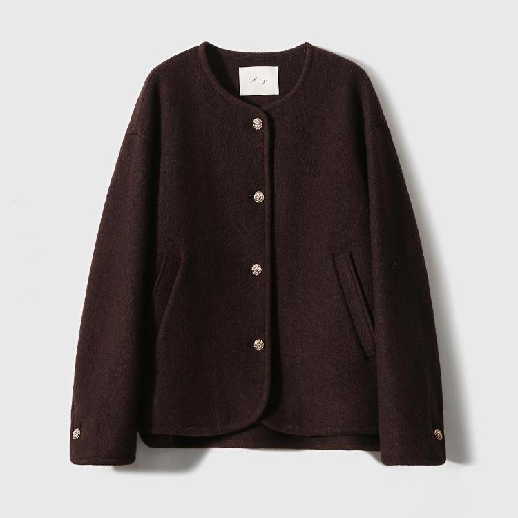 New Niche Design Beige Short Coat Casual Autumn Winter Coat