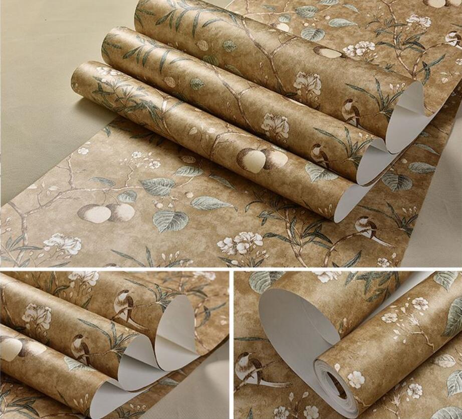 papel de parede 3d American retro apple tree flowers bird wallpaper for walls 3 d wall-paper green wall paper living room