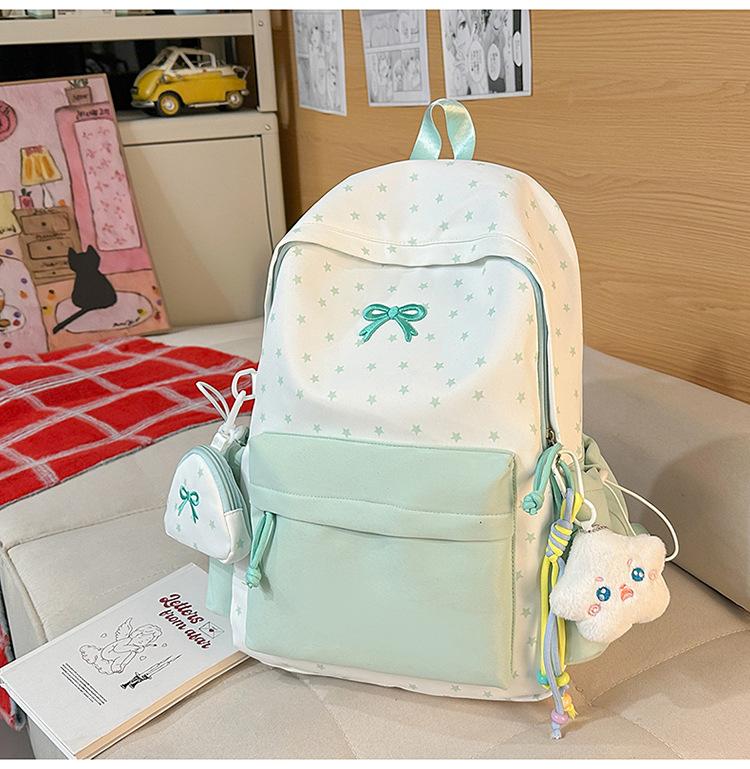 Schoolbag New Female Cute Schoolbag Versatile Small Fresh Star Bow Junior High School College Student Backpack Class Backpack