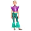 Costume da Sirena per Bambini 2 Pezzi Canotta Metallizzata Senza Maniche con Strass Crop Top Arricciato con Elastico in Vita Pantaloni a Zampa Arricciati Stampa a Squame di Pesce