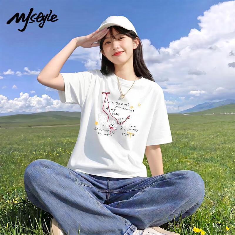 MJ STYLE Women's Loose Fit Cat & Dog Print T-Shirt