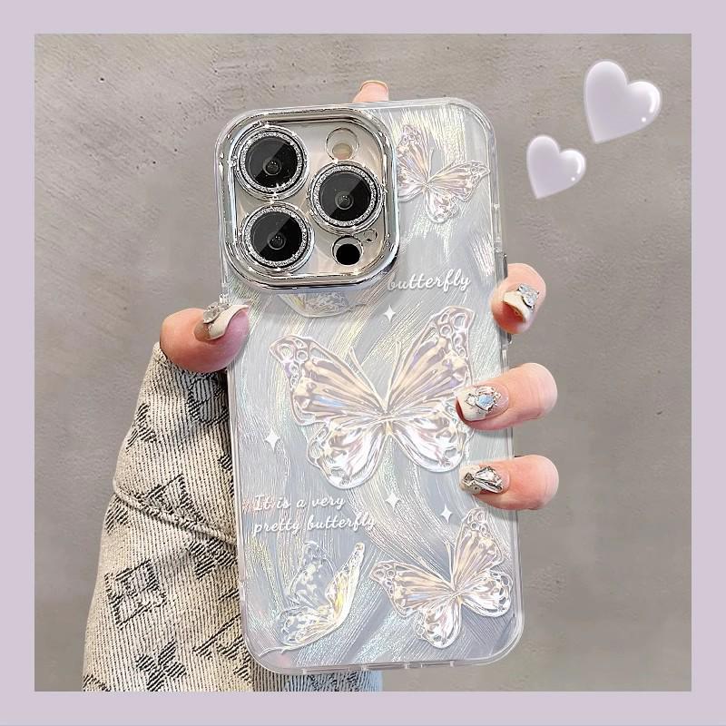 Gradient Blue Butterfly iPhone 13 Pro Lens Film & Women's Case for iPhone 12-X, 15, & 16