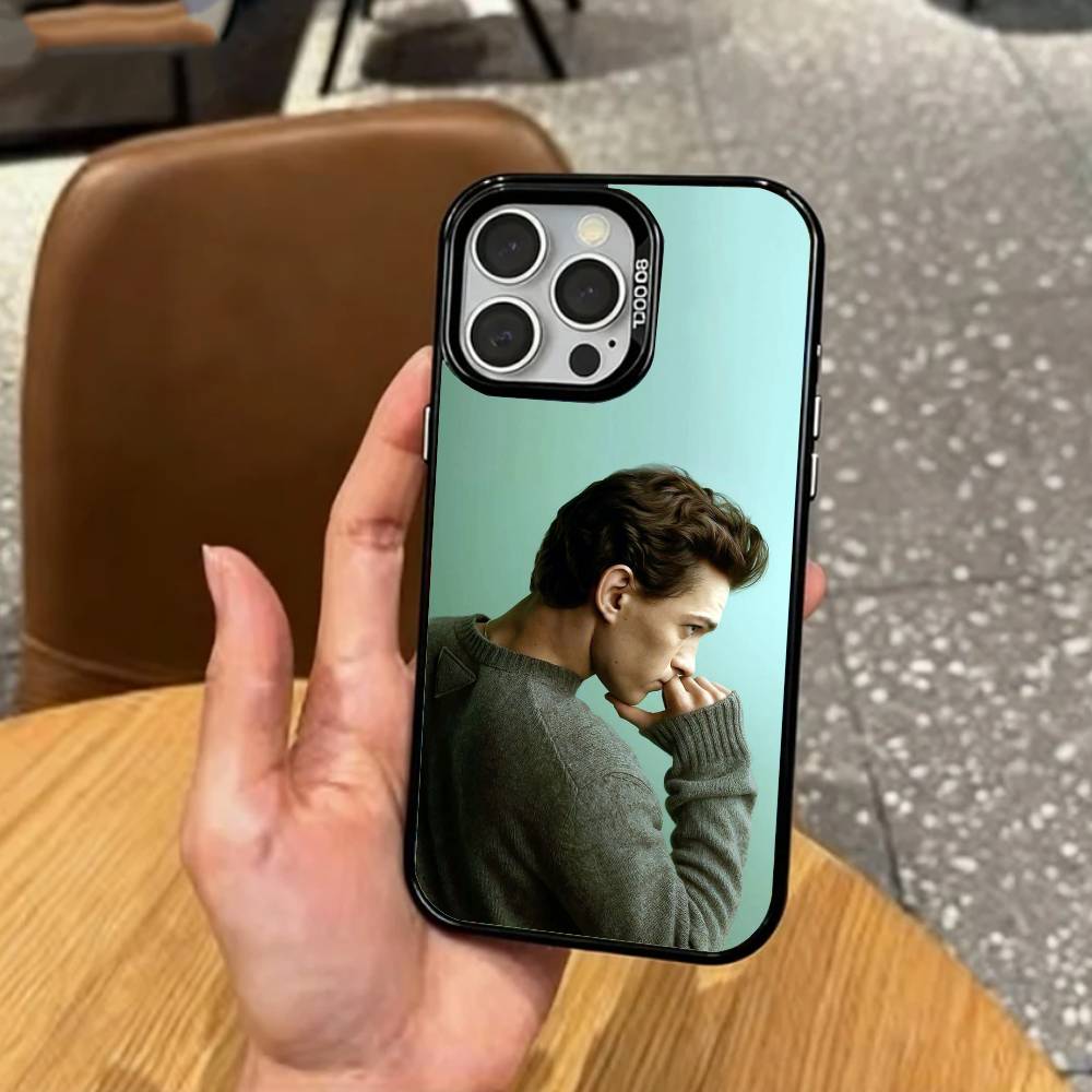 Handsome British Actor Tom Holland   Phone Case For iPhone17,16,15,14,13,12,11 Plus,Pro Max Colored Silver Plated Inside Cover