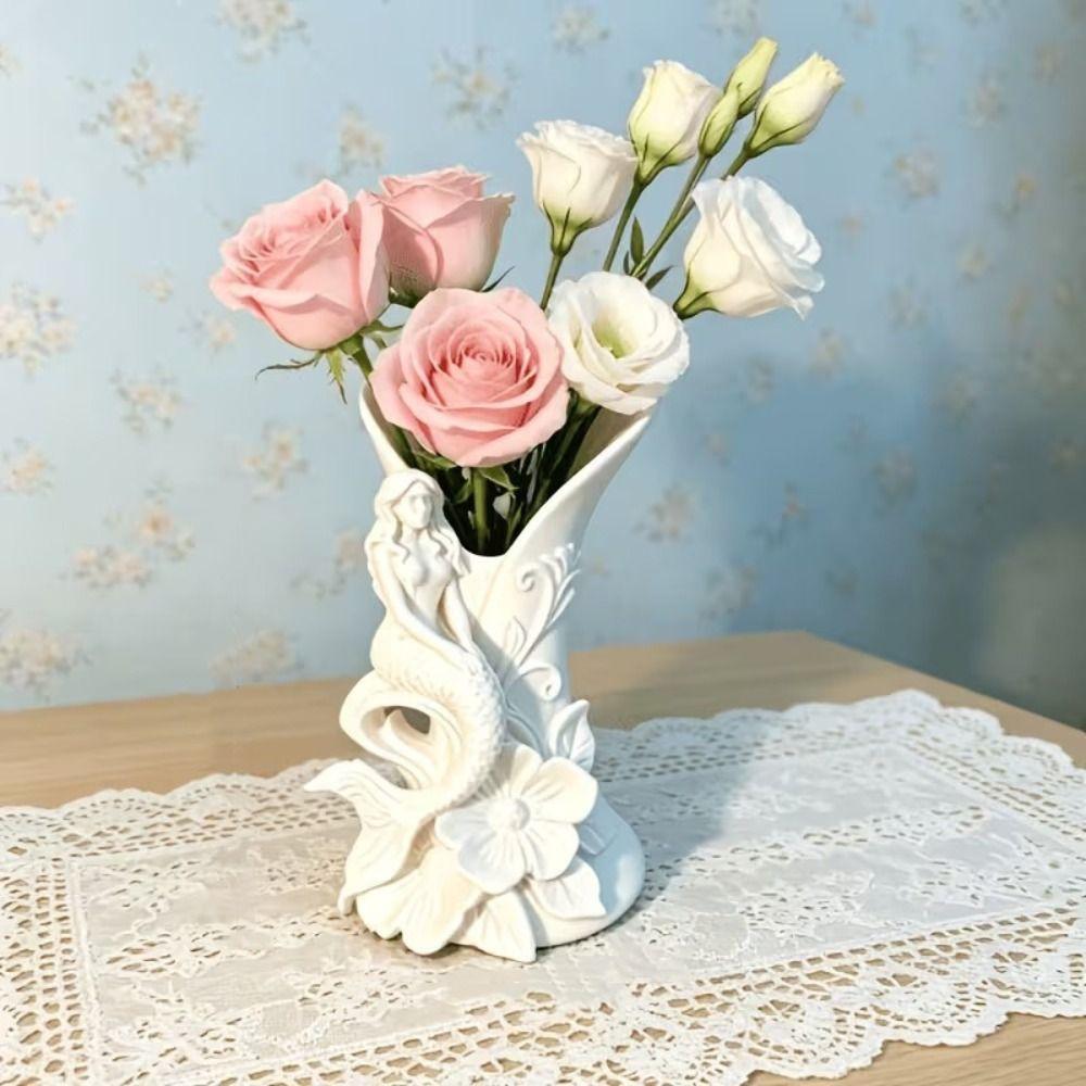 3D Printing Mermaid Shell Vase Elegant Minimalist Desktop Decorative Vase Creative Modern Floral Display Container Gift