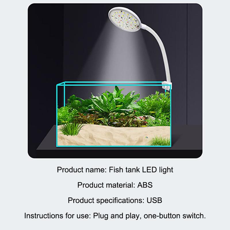 Usb Aquarium Led Lamp Fish Tank Light Decor Aquatic Plant Multiple Modes Dimmable Lightness Full Spectrum Mini Clip Light