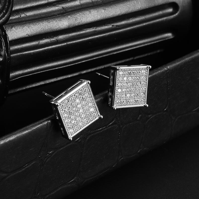 Dazzling Zircon Silver Color Square Stud Earrings for Women Luxury Wedding Jewelry Anti Allergy Earrings