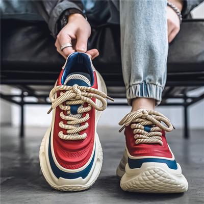 Men's Shoes Teen Dad Shoes Breathable Sports Casual Shoes Thick Sole Inner Height Increase Versatile Fashion Spring and Autumn Tide Shoes Red and Blue