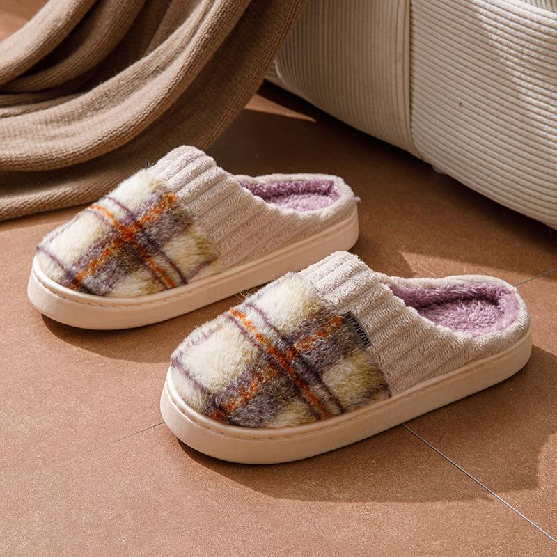 Cotton slippers women's winter home household indoor warm non-slip thick bottom couple hair slippers men's autumn and winter