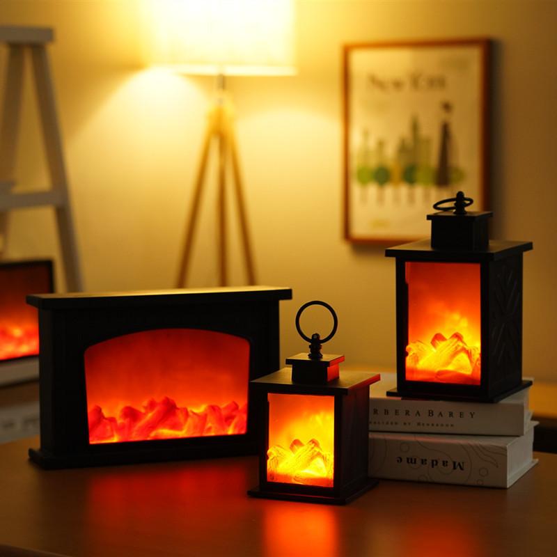 LED Fireplace Lamp Charcoal Flame Lantern Christmas Decoration Night Light for Home Courtyard Bedroom Living Room Tabletop
