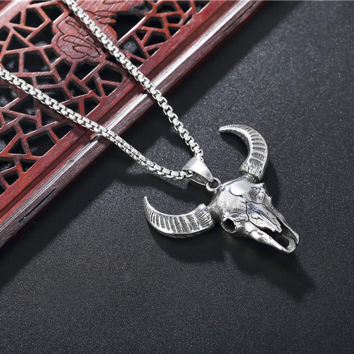 Retro Demon Bull Head Titanium Pendant Necklace