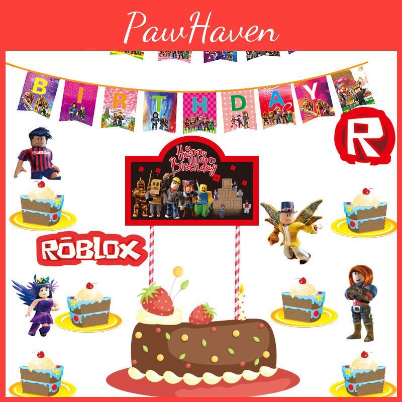 Theme Roblox Game Party Supplies Kids Birthday Banners Cake Decorations Toppers