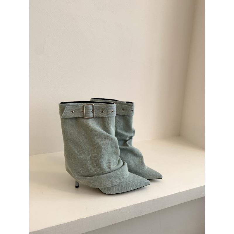 

Niche design short boots women s 2025 autumn and winter new high-heeled pointed-toed stiletto mid-tube pants tube boots 39