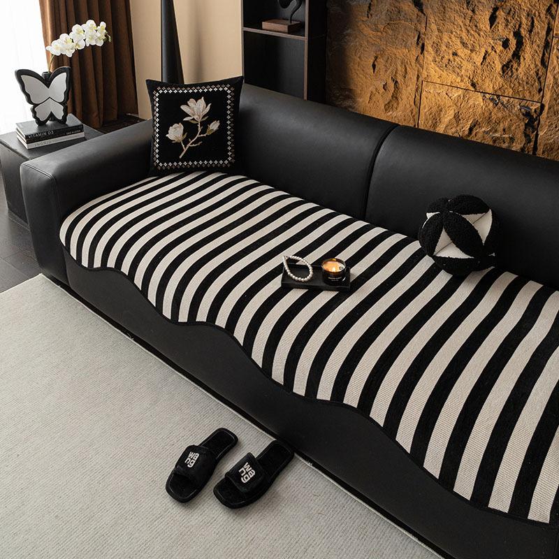 Sofa Kissen Stoff Vier Jahreszeiten Universelles Sitzkissen Rutschfest Schwarz Weiß Einfache Streifen Hochwertige Leder Sofa Abdeckung Bezug