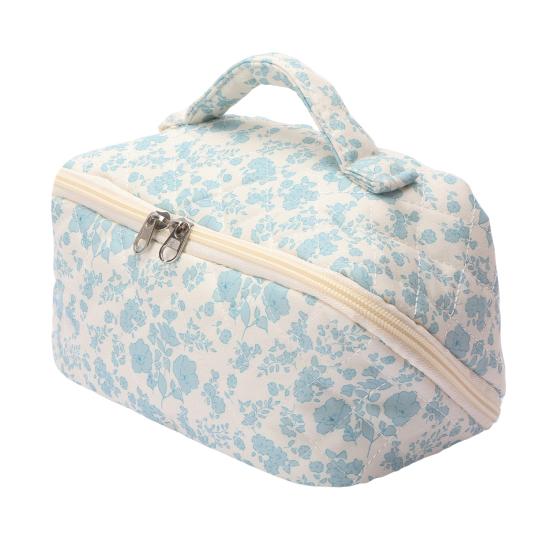 Quilted Floral Makeup Bag 180-Degree Flat Open Travel Cosmetic Organizer Women Large Capacity Toiletry Bag for Vacation Daily Vanity Table Use