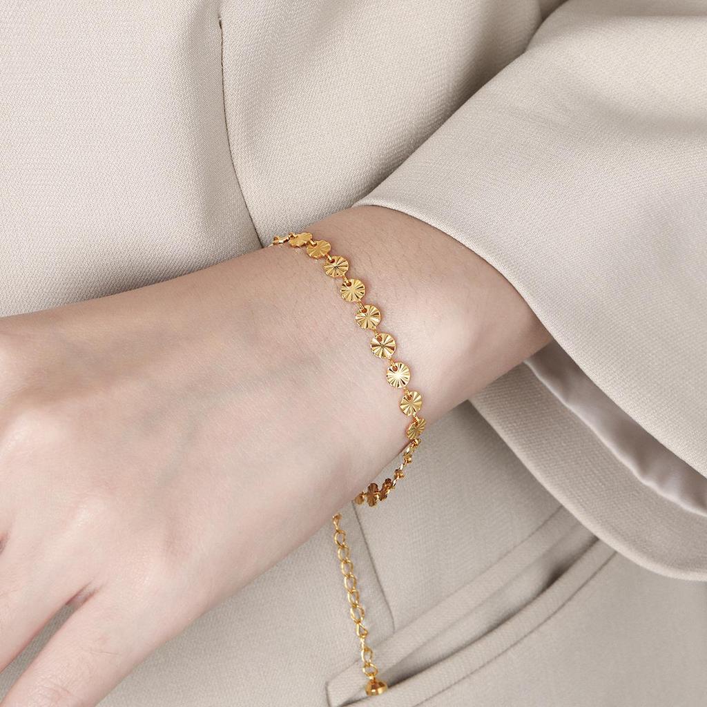 Bracelet Coréen Haut de Gamme Minimaliste à Paillettes Tournesol en Acier Titane Embossé pour Femmes