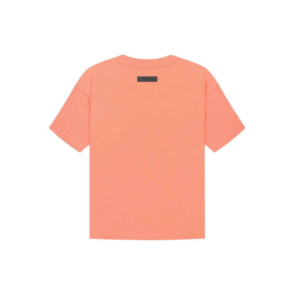 Fear of God Essentials Fw22 Ss Tee Coral Logo Flocked Crew Neck Pullover Short Sleeve American Heavyweight T-Shirt Unisex Coral Red FOG-FW22-084