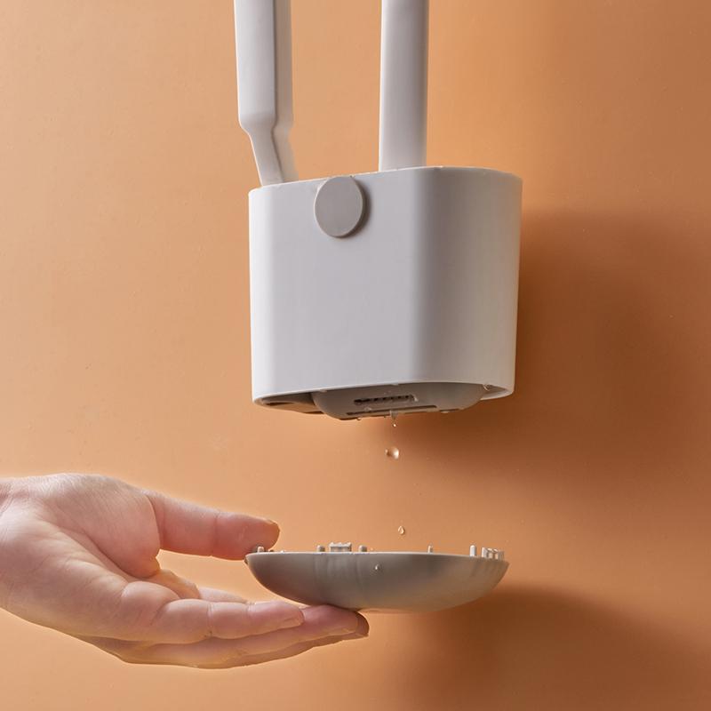 Toilet Brush Set Wall Mounted Toilet Brush With Drain Holder Silicone Flat Head Flexible Soft Bristles Cleaning Brush