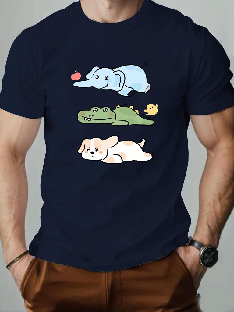 Men's Cartoon Printed T-Shirt 100% Cotton Round Neck Casual Short Sleeve Summer Fashion High Quality Gym Round T-Shirt