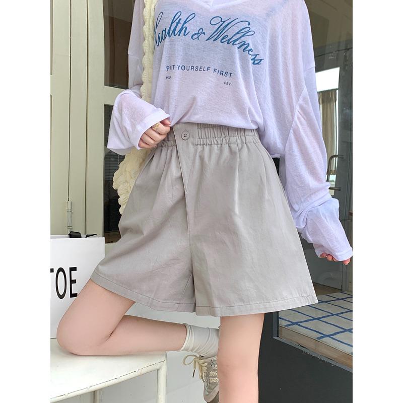 Elastic Waist Washing Pure Cotton Tooling Wide-leg Shorts Casual, Thin and Baggy