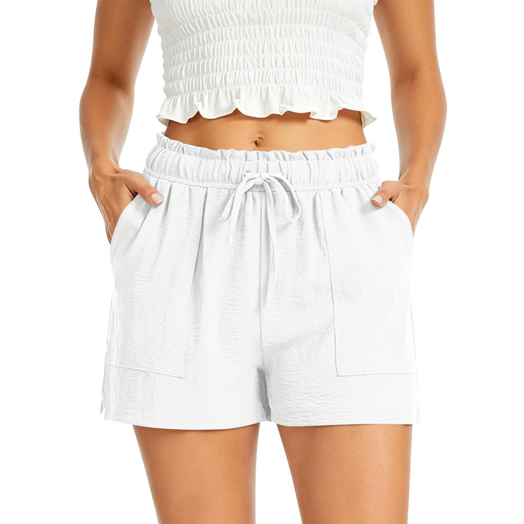 Pantaloncini Casual da Donna a Vita Alta con Tasche Estate Vestibilità Larga Vita Elastica Coulisse Gamba Larga