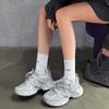Silver dad shoes girl 2025 spring new trend Internet celebrity fried street leather mesh breathable platform sports running shoes