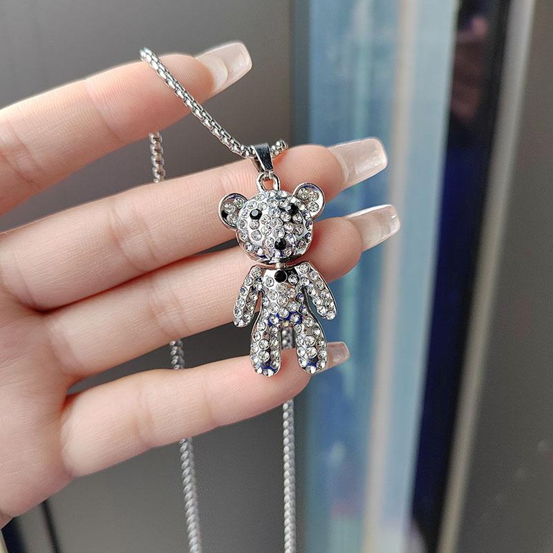 Cute full diamond bear necklace long Tuku trendy brand sweater chain pendant hip hop personality necklace