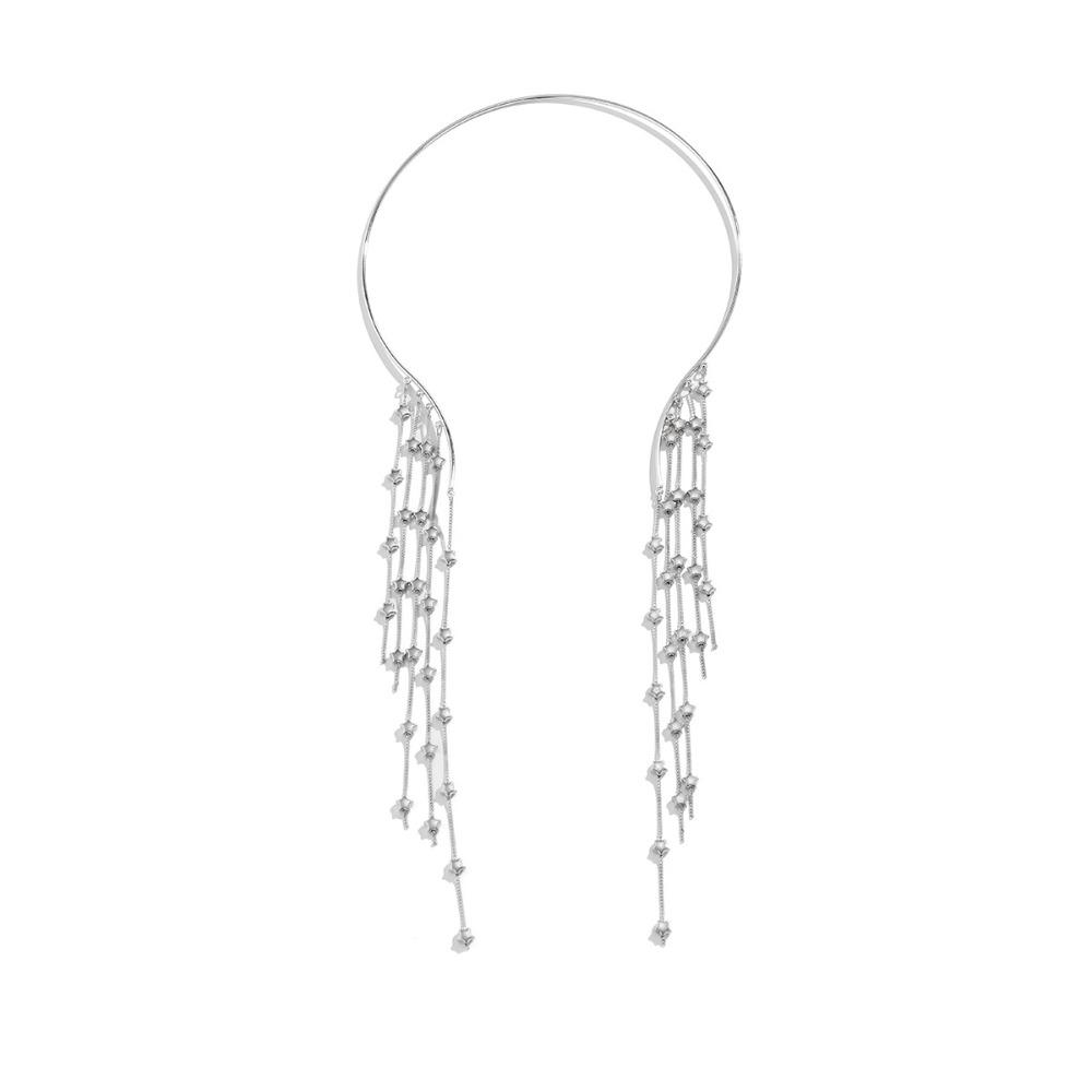 Imitation Pearl Long Tassel Star Necklace Chest Chain Open Torques Choker  Jewelry Gift