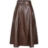 JIU ZI AN NA KOU Women's Modern Minimalist PU Leather Midi Skirt with Belt