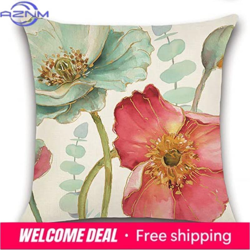 Home Decor Colorful Floral Watercolor Pattern Throw Pillows Pattern Cushion Cover Suitable For Sofa Bedroom Car Pillow Cover