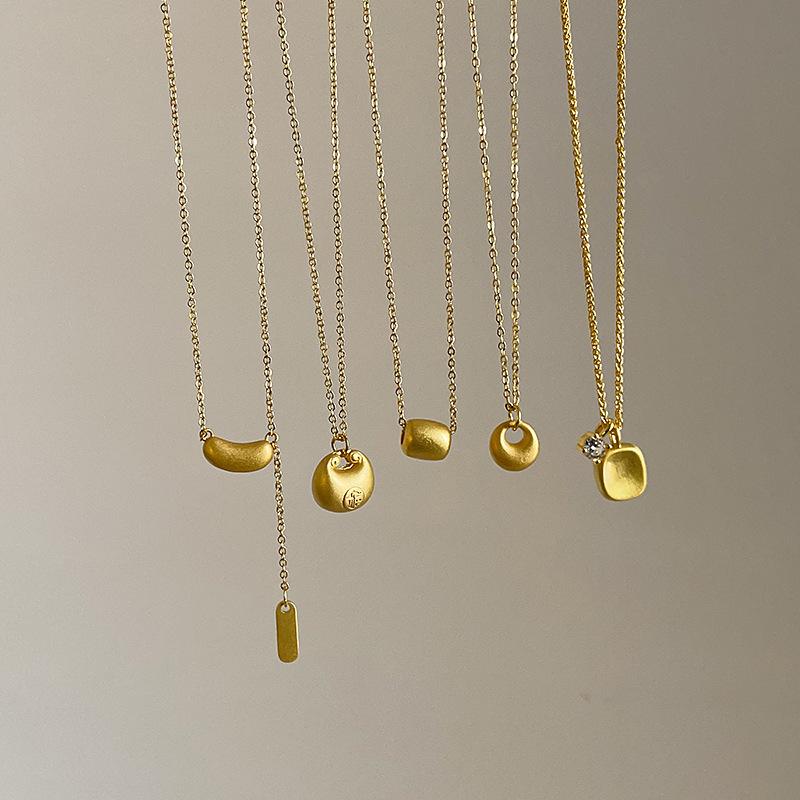 New Chinese Ancient Gold Chubby Fu Ingot Pendant Necklace Women'S Simple Fashion Temperament Versatile Neck Chain Sweater Chain