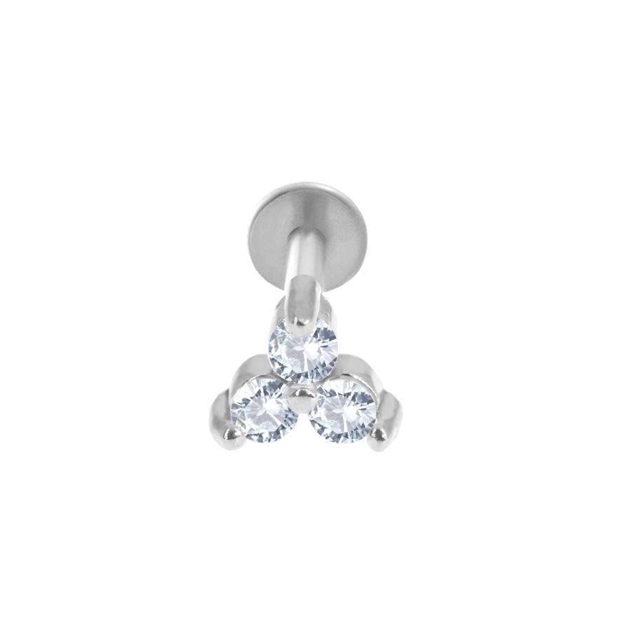 Gioiello per Piercing Labbra e Cartilagine Auricolare a Bottone in Acciaio Inossidabile 316L con Fiore di Zircone
