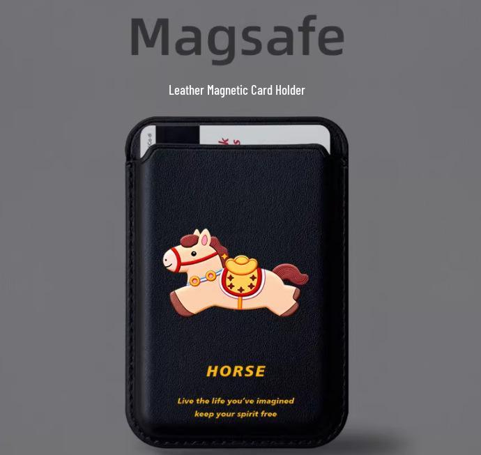 

Free Little Horse Magnetic Leather Card Holder with MAGsafe for Apple Phones Single Card Holder